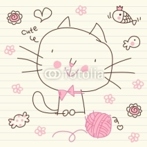 Fototapety Cute Doodle Kitty Sketch