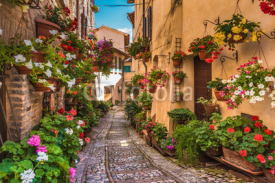 Fototapety Floral street in central Italy, in the small Umbrian medieval to