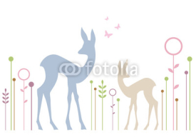 Naklejki cute deers with floral background, vector