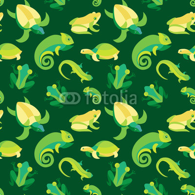 Vector seamless pattern with frogs and reptiles