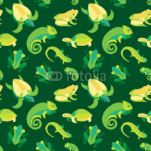 Naklejki Vector seamless pattern with frogs and reptiles