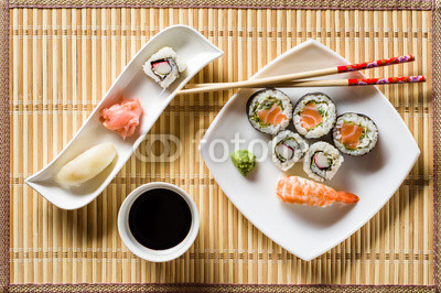 Sushi on white plate
