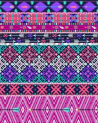 Tribal seamless aztec pattern with birds and flowers