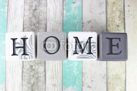Fototapety Home sign on a distressed wooden background with turquoise tones