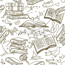 Naklejki Seamless pattern of books and children's scribbles