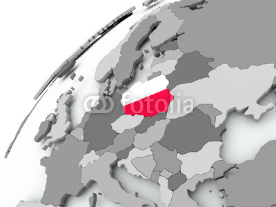 Flag of Poland on grey globe
