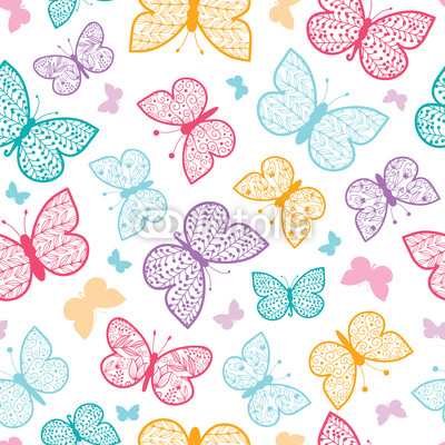 Floral butterflies vector seamless pattern background with hand