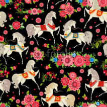 Fototapety seamless texture with horses in flowers