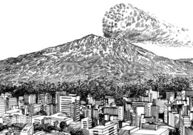 Fototapety Volcano and a City