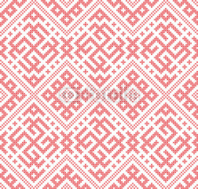 Fototapety Seamless Russian folk pattern, cross-stitched embroidery imitation. Patterns consist of ancient Slavic amulets. Swatch included in vector file.
