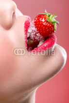 Naklejki Beautiful female red lips, full with Granulated Sugar,  