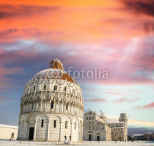 Naklejki Sunset sky over Pisa Baptistery - Miracles Square in winter