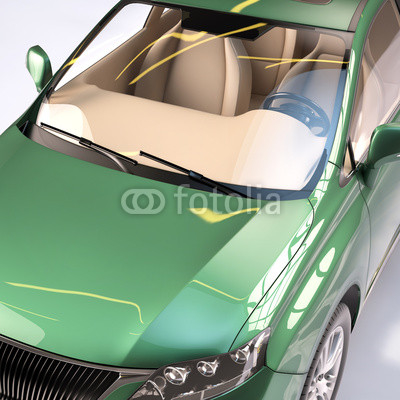 luxury green car close-up studio style 3d illustration