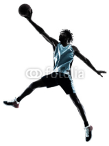 one afro-american african basketball player man isolated in silhouette shadow on white background