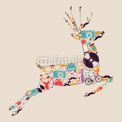 Retro hipsters icons reindeer.