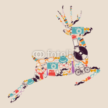 Fototapety Retro hipsters icons reindeer.
