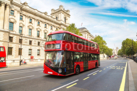 Modern red double decker bus, London