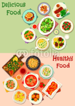 Dinner icon set with meat, vegetable and seafood