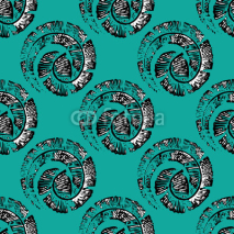 Seamless pattern with feathers in spiral in linear style