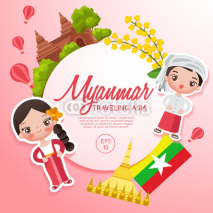 Traveling Asia : Myanmar Tourist Attractions : Vector Illustration