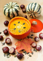 Fototapety Pumpkin soup with cream and seeds