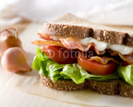 Naklejki Closeup of bacon, lettuce and tomato sandwich.