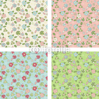 Set of seamless patterns with cute small flowers