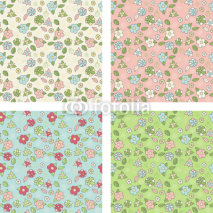 Fototapety Set of seamless patterns with cute small flowers