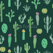 Naklejki Cactus seamless pattern. Vector background with cactus and succulents