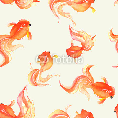 Seamless background with hand drawn goldfish. Watercolor seamless pattern