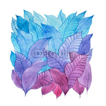 Fototapety Aquarelle illustration of overlapping leaves drawn with cool color combination