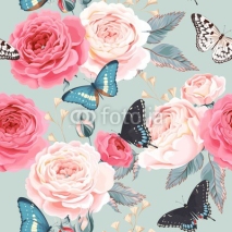 Naklejki Seamless peony roses and butterfly