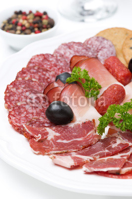 assorted deli meats on a plate, close-up