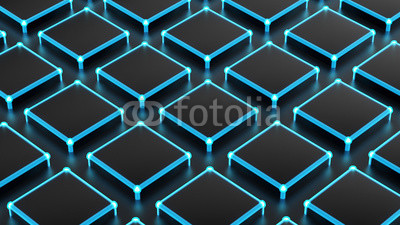 Black cube background with glow and lattice. 3d illustration, 3d rendering.