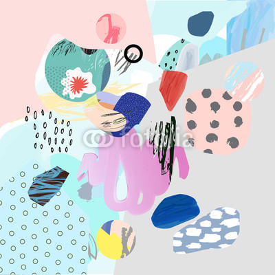 Trendy creative collage with different textures and shapes. Modern graphic design.  Unusual artwork. Vector. Isolated