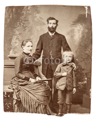 antique family portrait of mother, father and son