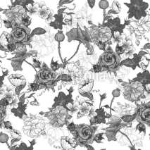 Naklejki Monochrome Background with Flowers