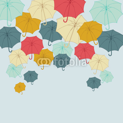 Background with collor umbrellas. Vector autumn illustration.