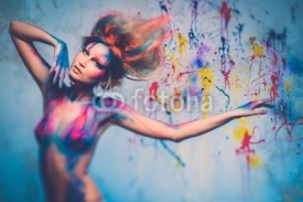Fototapety Young woman muse with creative body art and hairdo