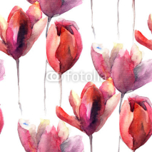 Obrazy i plakaty Seamless wallpaper with Tulips flowers
