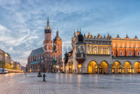 Naklejki St Mary's church and Cloth Hall on Main Market Square in Krakow, illuminated in the night