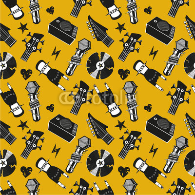 Seamless pattern with music elements. Rock and roll background