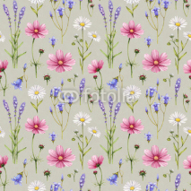 Naklejki Wild flowers illustration. Watercolor seamless pattern