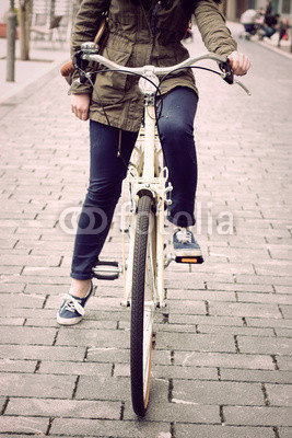 Woman on retro bike
