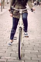 Fototapety Woman on retro bike