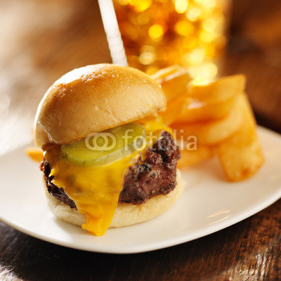 burger slider with french fries and drink