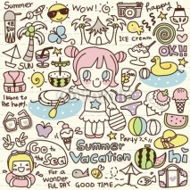 Fototapety Cute Doodle Summer Vacation