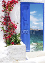Naklejki Traditional greek door on Mykonos island, Greece