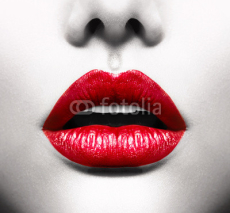 Naklejki Sexy Lips. Conceptual Image with Vivid Red Open Mouth