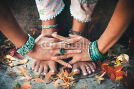 Naklejki closeup of woman feet in yoga position outdoor